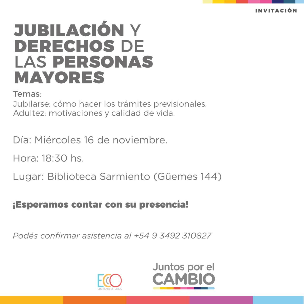 INVITACION CHARLA JUBILACIONES Y DERECHOS DE LOS ADULTOS MAYORES